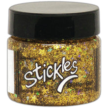 Load image into Gallery viewer, Ranger - Stickles Glitter Gels - Select from dropdown. Stickles Glitter Gels are easily spreadable and work great applied through a stencil or directly to surface. Assorted sizes and shapes of glitter make crafts, mixed media and more truly sparkle! This package contains 1oz of glitter gel. Available at Embellish Away located in Bowmanville Ontario Canada. Solar Flare