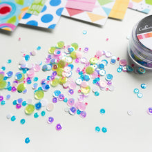 Load image into Gallery viewer, Catherine Pooler - Sequin Mix - Scranton. If you are looking for Dwight's missing highlighters, we put them in the Scranton Sequin Mix!! Named for Scranton, PA with a nod to the location of the fictitious Dunder Mifflin Paper Company, this bright and vibrant mix of highlighter pink, green and blue sequins. This mix brings the sparkle and pairs perfectly with our Sketchbook Patterned Paper. Available at Embellish Away located in Bowmanville Ontario Canada.