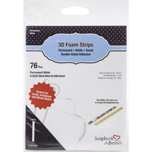 Load image into Gallery viewer, Scrapbook Adhesives - 3D Foam Strips - 76/Pkg - White - 0.12"X3.93"X0.08". Use 3D Foam Strips to create dimension on cards, scrapbook pages and mixed media crafts. High density foam does not crush and can be heat embossed. Perfect for paper to paper applications, but also works on wood, glass, plastic, canvas, metal, and ribbon. This package contains 76 .12x.39x.08 inch 3D foam strips. Available at Embellish Away located in Bowmanville Ontario Canada.