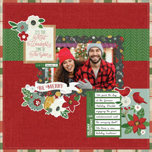 Cargar imagen en el visor de la galería, Simple Stories - Collector's Essential Kit 12"X12" - Hearth & Holiday. 12 sheets of double-sided 12x12 Designer Cardstock including cut apart Journal, Tags and Element Sheets and a 12x12 Cardstock Sticker Sheet, Journal Bits, 6x12 Chipboard, Page Pieces. Available at Embellish Away located in Bowmanville Ontario Canada Layout by brand ambassador.