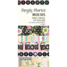 Load image into Gallery viewer, Simple Stories - Washi Tape - 5/Pkg - Simple Vintage Life In Bloom. This package of washi tape features five rolls. There are two 8 mm wide rolls and three 15 mm wide rolls. There are 75 feet of washi tape altogether. Available at Embellish Away located in Bowmanville Ontario Canada.
