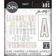 Load image into Gallery viewer, Sizzix - Thinlits Dies By Tim Holtz - 43/Pkg - Alphanumeric Bulletin. Dual-layered and 2 inch high, this Alphabet set makes every word a statement! These 43 dies cuts an outline and an inner letter, to be used separately or together. Available at Embellish Away located in Bowmanville Ontario Canada.