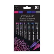 Load image into Gallery viewer, Spectrum Noir - Metallic-Flip Markers - 6/Pkg - Cosmic Wonder. Create stunning iridescent designs with colors that flip and change as they catch the light! These special metallic markers produce a range of shimmering hues for varied effects on light or dark paper. Perfect for writing, lettering, doodling, embellishing and more! This set is six assorted colors. Imported. Available at Embellish Away located in Bowmanville Ontario Canada.