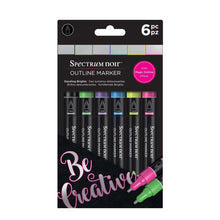 Load image into Gallery viewer, Spectrum Noir - Outline Markers - 6/Pkg - Dazzling Brights. These are metallic markers with a difference! Each holds two colours, an intense metallic silver with a vivid colour outline that will magically appear with every stroke. Perfect for doodling, coloring, lettering embellishing and more. 6 Colours (Cool Graphite, Citrus Green, Amethyst Purple, Azure Blue, Zesty Yellow and Neon Pink). Available at Embellish Away located in Bowmanville Ontario Canada.