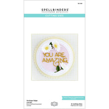 Load image into Gallery viewer, Spellbinders - Etched Dies By Becca Feeken - Postage Edge Circles. Postage Edge Circles Etched Dies are from the Postage Edge Shapes Collection by Becca Feeken and has eight thin metal cutting dies. Available at Embellish Away located in Bowmanville Ontario Canada.