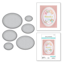 Load image into Gallery viewer, Spellbinders - Etched Dies By Becca Feeken - Postage Edge Ovals. Postage Edge Ovals Etched Dies are from the Postage Edge Shapes Collection by Becca Feeken and has six thin metal cutting dies. Available at Embellish Away located in Bowmanville Ontario Canada.