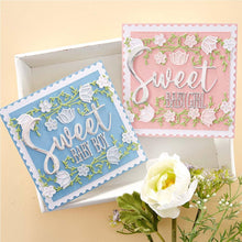 Load image into Gallery viewer, Spellbinders - Etched Dies By Becca Feeken - Postage Edge Squares. Postage Edge Squares Etched Dies are part of the Postage Edge Shapes Collection by Becca Feeken and has eight thin metal cutting dies. Available at Embellish Away located in Bowmanville Ontario Canada. Card example by brand ambassador.