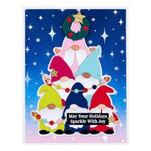 Cargar imagen en el visor de la galería, Spellbinders - Glimmer Hot Foil Plates - Twilight Sparkle Strip- Gnome For Xmas. What a way to sparkle a background with this beautiful star-filled Glimmer Plate. Create a border or fill an entire A2 card front. Available at Embellish Away located in Bowmanville Ontario Canada. Card example by brand ambassador.