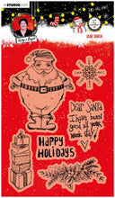 Charger l'image dans la galerie, Studio Light - ABM Clear Stamp - Christmas Dear Santa - Essentials - 148x210x1mm - 1 PC - nr.84. This clear stamp set features Santa Claus, presents, a snowflake and garland. 6 stamps. Size: 5.8x8.3 in. Available at Embellish Away located in Bowmanville Ontario Canada.
