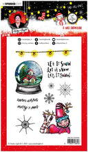 Load image into Gallery viewer, Studio Light - ABM Clear Stamp - Christmas Snow Globe - Essentials - 148x210x1mm - 1 PC - nr.83. This set features a snow globe, a elf, snowflakes and a string of lights and also the perfect Christmas and Winter sentiments. 9 stamps. Size: 5.8x8.3 in. Available at Embellish Away located in Bowmanville Ontario Canada.