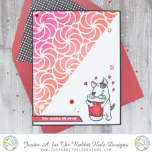 Charger l'image dans la galerie, The Rabbit Hole Designs - 6x6 Stencil - Candy Twist. The Rabbit Hole Designs is proud to bring you our Made in the U.S.A 6x6 Stencils that will soon become an essential in your paper crafting and mixed media projects. You can paint, spray, mist, spritz, airbrush, sponge, doodle, mask, and so more! Available at Embellish Away located in Bowmanville Ontario Canada. Card design by Justin A.