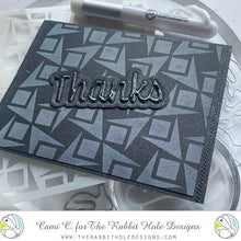 Charger l'image dans la galerie, The Rabbit Hole Designs - Die Set - Thanks - Scripty Word with Shadow. The Rabbit Hole Designs dies are made of durable 100% steel Usable in nearly every machine on the market! Use on cardstock, felt, fabric or shrink plastic. You can use wafer thin dies to cut, stencil, emboss and create! Made in the USA. Available at Embellish Away located in Bowmanville Ontario Canada. Card designed by Cami C.