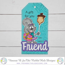 Load image into Gallery viewer, The Rabbit Hole Designs - Dies - Friend. This package includes 2 dies, 1 shadow and 1 script. Coordinates with Friend - Scripty 3x4 Stamp Set and Friend - Scripty Word Hot Foil Plate. Available at Embellish Away located in Bowmanville Ontario Canada. Example by Vanessa B.