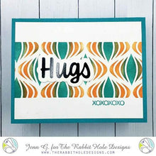 Load image into Gallery viewer, The Rabbit Hole Designs - Scripty Word Hot Foil Plate - Hugs. Create a stunning, letterpress feel to all your projects using our new hot foil dies! Designed to work in any standard hot foil system, be sure to follow the instructions in your manual for a standard hot foil plate. Made in the USA. Coordinates with Hugs - Scripty 3x4 Stamp Set & Hugs - Scripty Word with Shadow Dies. Available at Embellish Away located in Bowmanville Ontario Canada. card design by Jenn G.