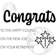 गैलरी व्यूवर में इमेज लोड करें, The Rabbit Hole Designs - Stamp Set - Congrats - Scripty - 3x4. Deeply etched, clear photopolymer stamps for precise placement. The word Congrats is sized so that it may be stamped onto the shadow layer from the coordinating dies (sold separately). Made in USA. Coordinates with Congrats - Scripty Word with Shadow Layer Dies. Available at Embellish Away located in Bowmanville Ontario Canada.