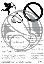 Cargar imagen en el visor de la galería, The Rabbit Hole Designs - Stamp Set - Sassy Sentiments - Anti Valentine - 4x6. Deeply etched, clear photopolymer stamps for precise placement. Sentiments are .125 inches in height and vary in length. Made in the USA. Available at Embellish Away located in Bowmanville Ontario Canada.