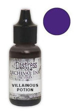 Load image into Gallery viewer, Tim Holtz® Re-Inkers can be used to re-ink Distress Archival Ink Pads, which are sold separately. They are Acid Free, Non-Toxic and Fade Resistant. Package contains one Tim Holtz® Distress® Archival Re-Inker, 0.5 ounces. Available in assorted colors, each sold separately. Made in the USA. Available at Embellish Away located in Bowmanville Ontario Canada. Villainous Potion.