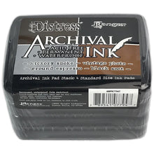 Load image into Gallery viewer, Ranger - Tim Holtz - Distress Archival Ink Pad Stack - Basics. Archival Inks are waterproof, acid-free dye inks featuring classic Distress colors in the same fade resistant formula used in Ranger Archival Ink. Archival Ink Pad Stack features four 2 x 3 inch standard ink pads including Vintage Photo, Ground Espresso, Hickory Smoke, and Black Soot. Available at Embellish Away located in Bowmanville Ontario Canada.