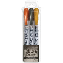 Load image into Gallery viewer, Tim Holtz - Distress Crayon - Pearl Set Halloween - Set# 1. Distress Crayons are formulated to achieve vibrant pearlescent coloring effects on porous surfaces for mixed-media. The smooth water-reactive pigments are ideal for creating brilliant backgrounds, water coloring, smudge effects and more! Available at Embellish Away located in Bowmanville Ontario Canada.