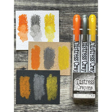 Load image into Gallery viewer, Tim Holtz - Distress Crayon - Pearl Set Halloween - Set# 1. Distress Crayons are formulated to achieve vibrant pearlescent coloring effects on porous surfaces for mixed-media. The smooth water-reactive pigments are ideal for creating brilliant backgrounds, water coloring, smudge effects and more! Available at Embellish Away located in Bowmanville Ontario Canada.
