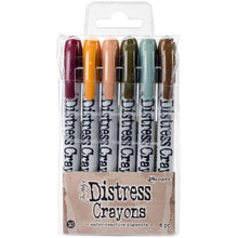 Load image into Gallery viewer, Tim Holtz - Distress Crayon Set - Set #7. Tim Holtz-Distress Crayon Set: Set #7. Distress Crayons are formulated to achieve vibrant coloring effects on porous surfaces for mixed-media. The smooth water-reactive pigments are ideal for creating brilliant backgrounds, watercoloring, smudge effects and more! Available at Embellish Away located in Bowmanville Ontario Canada. Available at Embellish Away located in Bowmanville Ontario Canada.