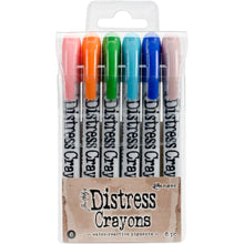 Load image into Gallery viewer, Ranger - Tim Holtz - Distress Crayon Set - Set #6. Distress Crayons are formulated to achieve vibrant coloring effects on porous surfaces for mixed-media. The smooth water-reactive pigments are ideal for creating brilliant backgrounds. Available at Embellish Away located in Bowmanville Ontario Canada.