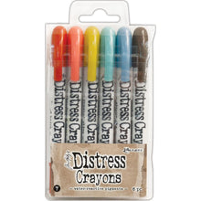 Load image into Gallery viewer, Tim Holtz - Distress Crayon Set - Set #7. Tim Holtz-Distress Crayon Set: Set #7. Distress Crayons are formulated to achieve vibrant coloring effects on porous surfaces for mixed-media. The smooth water-reactive pigments are ideal for creating brilliant backgrounds, watercoloring, smudge effects and more! Available at Embellish Away located in Bowmanville Ontario Canada.