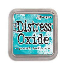 Load image into Gallery viewer, Tim Holtz - Distress Oxide Pad - Large. Create an aged look on papers, fibers, photos and more! This package contains one 2-1/4x2-1/4 inch ink pad. Comes in a variety of distressed colors. Each sold separately. Available at Embellish Away located in Bowmanville Ontario Canada. Peacock Feathers