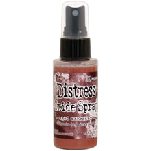 Load image into Gallery viewer, Tim Holtz - Distress Oxide Spray. Creates oxidized effects when sprayed with water. Use for quick and easy ink coverage on porous surfaces. Spray through stencils, layer colors, spritz with water and watch the color mix and blend. Available at Embellish Away located in Bowmanville Ontario Canada. Aged Mahogany.