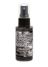 Load image into Gallery viewer, Tim Holtz - Distress Oxide Spray. Creates oxidized effects when sprayed with water. Use for quick and easy ink coverage on porous surfaces. Spray through stencils, layer colors, spritz with water and watch the color mix and blend. Available at Embellish Away located in Bowmanville Ontario Canada. Black Soot