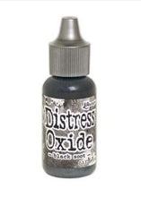 Load image into Gallery viewer, Tim Holtz - Distress Oxides Reinker. Tim Holtz-Ranger Distress Oxides Reinkers. This water-reactive dye and pigment ink fusion creates an oxidized effect when sprayed with water. Use to re-ink Distress Oxide Ink Pads (sold separately). Available at Embellish Away located in Bowmanville Ontario Canada. Black Soot