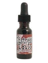 Load image into Gallery viewer, Tim Holtz - Distress Reinker. Create an aged look on papers, fibers, photos and more! This package contains one 0.5oz bottle of distress ink. Acid free. Conforms to ASTM D4236. Comes in a variety of colors. Each sold separately. Available at Embellish Away located in Bowmanville Ontario. Aged Mahogany