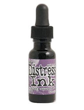 Load image into Gallery viewer, Tim Holtz - Distress Reinker. Create an aged look on papers, fibers, photos and more! This package contains one 0.5oz bottle of distress ink. Acid free. Conforms to ASTM D4236. Comes in a variety of colors. Each sold separately. Available at Embellish Away located in Bowmanville Ontario. Dusty Concord