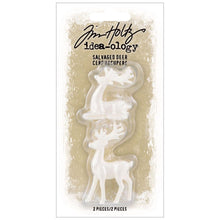 Load image into Gallery viewer, Tim Holtz - Idea-Ology - Salvaged Deer - 2/Pkg. Three-dimensional, miniature, and oh so cute. These Tim Holtz Salvaged Deer are resin figurines that can be altered with paints, inks or glitter and added to any decor piece, alter art project or handmade gift. Available at Embellish Away located in Bowmanville Ontario Canada.