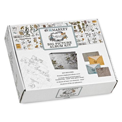 49 And Market - Big Picture Album Kit - Krafty Garden. This complete album kit comes with all the bits and pieces to recreate a 12-page album or to mix and match pieces to create your own! Available at Embellish Away located in Bowmanville Ontario Canada.