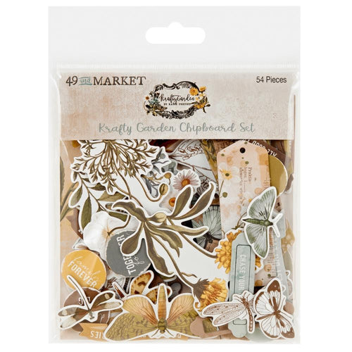49 And Market - Chipboard Set - Krafty Garden. The Krafty Garden Chipboard Set is a pack of non-adhesive backed chipboard elements that can be used to enhance any project. Available at Embellish Away located in Bowmanville Ontario Canada.