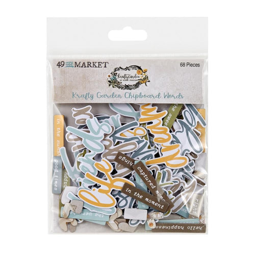 49 And Market - Chipboard Set - Krafty Garden. This pack contains68 sturdy non-adhesive backed chipboard pieces. The pack has a mix of general titles and sentiments that are perfect for you memory making projects. Available at Embellish Away located in Bowmanville Ontario Canada.