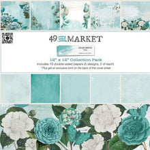 Cargar imagen en el visor de la galería, 49 And Market - Collection Pack 12&quot;X12&quot; - Color Swatch: Teal. This pack includes 10 sheets of double-sided heavy weight cardstock. Features 5 double-sided patterned papers in teal, antique white and creams with pops of leafy green, 2 of each sheet.  Available at Embellish Away located in Bowmanville Ontario Canada.
