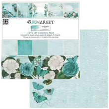 Cargar imagen en el visor de la galería, 49 And Market - Collection Pack 12&quot;X12&quot; - Color Swatch: Teal. This pack includes 10 sheets of double-sided heavy weight cardstock. Features 5 double-sided patterned papers in teal, antique white and creams with pops of leafy green, 2 of each sheet.  Available at Embellish Away located in Bowmanville Ontario Canada.
