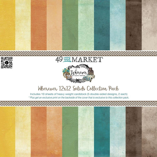 49 And Market - Collection Pack 12X12 - Wherever - Solids. The solids collection pack is an assortment of coordinating heavy weight cardstock in 5 different hues, 2 of each sheet. Available at Embellish Away located in Bowmanville Ontario Canada.