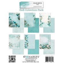Cargar imagen en el visor de la galería, 49 And Market - Collection Pack 6&quot;X8&quot; - Color Swatch: Teal. There are 18 sheets (3 ea. of 6 double-sided patterned papers) plus 2 extra patterns on the inside. Available at Embellish Away located in Bowmanville Ontario Canada.
