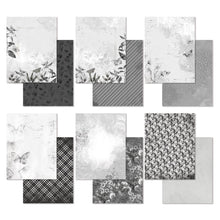 Load image into Gallery viewer, 49 And Market - Collection Pack 6&quot;X8&quot; - Color Swatch: Charcoal. There are 18 sheets (3 each of 6 double-sided patterned papers) plus 2 extra patterns on the inside of the cover sheets. Available at Embellish Away located in Bowmanville Ontario Canada.
