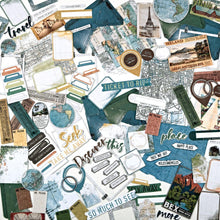 Cargar imagen en el visor de la galería, 49 And Market - Ephemera Bits - Wherever. Includes 118 individual pieces. These die-cut pieces include frames, tabs, transport, globes, baggage, geo tags, labels, titles, word strips, pockets, globes, tags and journaling pieces. Available at Embellish Away located in Bowmanville Ontario Canada.
