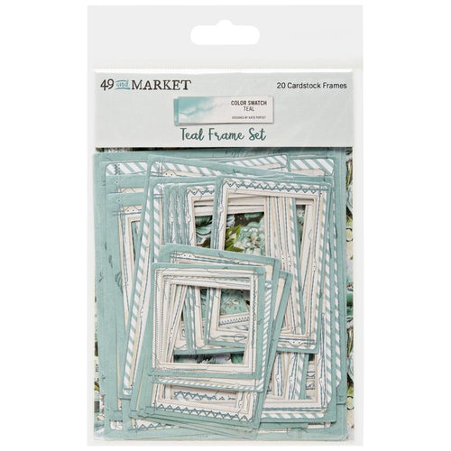 49 And Market - Frame Set - Color Swatch: Teal. 20 faux-stitched distressed frames have been die-cut from heavy weight cardstock. They are great for highlighting your photos and are easily layered. Available at Embellish Away located in Bowmanville Ontario Canada.