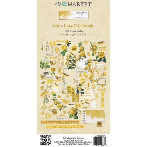 49 And Market - Laser Cut Outs - Elements - Color Swatch: Ochre. There are 99 precision laser cut elements that include butterflies, florals, photo wraps, bows, buttons, tabs and more! Available at Embellish Away located in Bowmanville Ontario Canada.