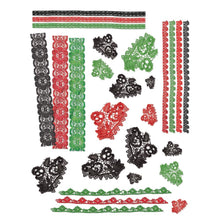 Load image into Gallery viewer, 49 And Market - Laser Cut Outs - Lace -Christmas Spectacular 2023. This pack includes a total of 27 pieces. These printed and cut lace strips and pieces are an ideal additional to any project without the bulk. Available at Embellish Away located in Bowmanville Ontario Canada.
