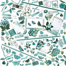 Load image into Gallery viewer, 49 And Market - Laser Cut Outs Elements - Color Swatch: Teal. There are 109 elements that include butterflies, florals, photo wraps, bows, buttons, tabs and more! Available at Embellish Away located in Bowmanville Ontario Canada.

