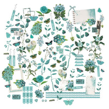 Load image into Gallery viewer, 49 And Market - Mini Laser Cut Outs Elements - Color Swatch: Teal. The mini laser cut set includes 126 smaller elements on 4 sheets that measure 6x8 inches sheets. Available at Embellish Away located in Bowmanville Ontario Canada.
