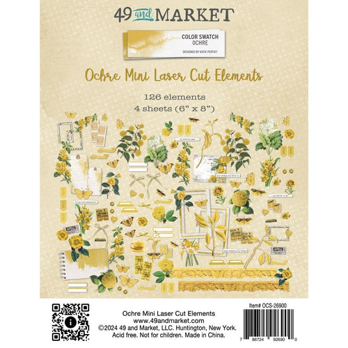 49 And Market - Mini Laser Cut Outs Elements - Color Swatch: Ochre. The mini laser cut set includes 126 smaller elements on 4 sheets that measure 6x8