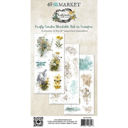 49 And Market - Rub-On - Blendable - Krafty Garden. Elements from the Blendable rub-on transfer pack incorporate an artistic mix of watercolor, typography and elements to be used to create a dramatic pop of interest on any of your crafting projects. Available at Embellish Away located in Bowmanville Ontario Canada.